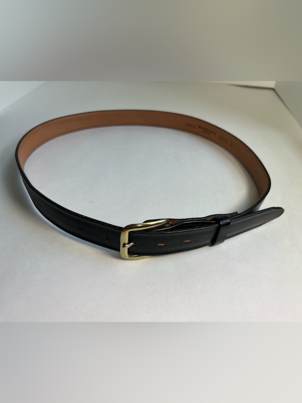 Vintage Paris Black Leather Dress Belt Size 32 Aniline Cowhide Comfort Buckle